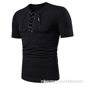 Mens Top Blouse Solid Casual Slim Fit Shirts Short Sleeve V Collar Shirt Black B07QDKTB4Y